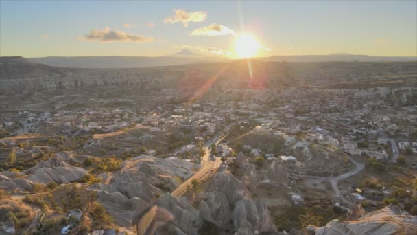 Toto Video Ukazuje Letecký Pohled Východ Slunce Goreme Cappadocia Turecko — Stock video