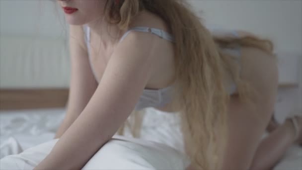 Este Vídeo Mostra Uma Mulher Bonita Lingerie Sexy Resolução — Vídeo de Stock