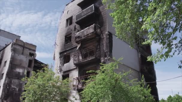 Este Vídeo Mostra Consequências Guerra Ucrânia Edifício Residencial Destruído Borodyanka — Vídeo de Stock