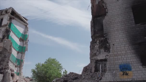 Denne Stock Video Viser Eftervirkningerne Krigen Ukraine Ødelagt Beboelsesejendom Borodyanka – Stock-video