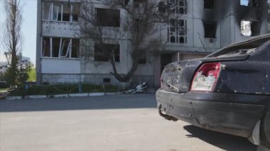 Bu video, Ukrayna 'daki savaşın sonucunu gösteriyor. Borodyanka, Bucha' da 8K çözünürlüklü bir yerleşim yeri.