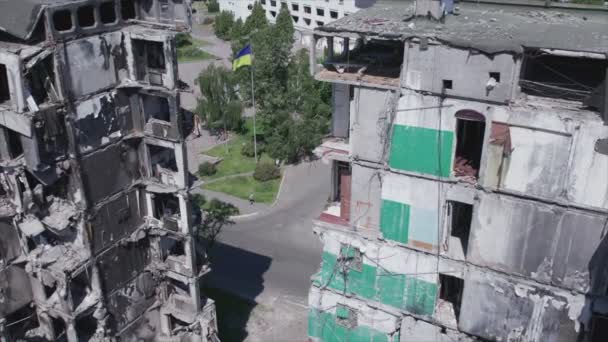 Stock Video Shows Aftermath War Ukraine Destroyed Residential Building Borodyanka — Stock Video