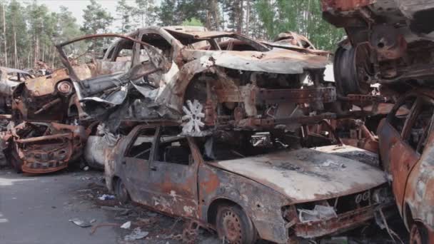 Stock Video Shows Dump Shot Burned Cars Irpin Bucha District — Stockvideo