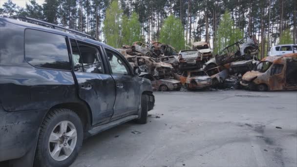 Stock Video Shows Dump Shot Burned Cars Irpin Bucha District — Video Stock