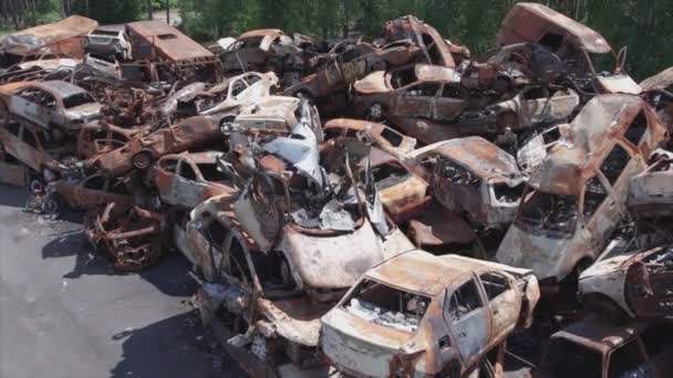 Stock Video Shows Dump Shot Burned Cars Irpin Bucha District — Stok video