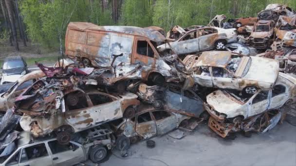 Цьому Відео Показано Звалище Знімків Спалених Автомобілів Ірпіні Район Бача — стокове відео