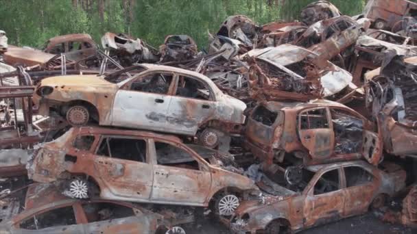 Stock Video Shows Dump Shot Burned Cars Irpin Bucha District — ストック動画