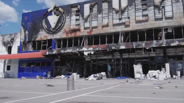 Цьому Відео Показано Зруйноване Військовим Будівництвом Торгового Центру Бучі Україна — стокове відео