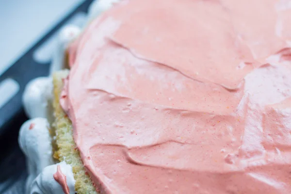 Torta Con Crema Proteica Rosa Torta Casalinga Vista Dall Alto — Foto Stock