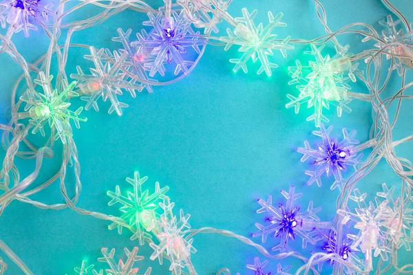 Garland Snowflakes Blue Background Festive Background — стоковое фото