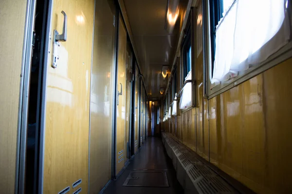 Διάδρομος Σιδηροδρομικής Μεταφοράς Βαγόνι Ρωσικά Τρένα Ταξίδι Από Khabarovsk Στο — Φωτογραφία Αρχείου