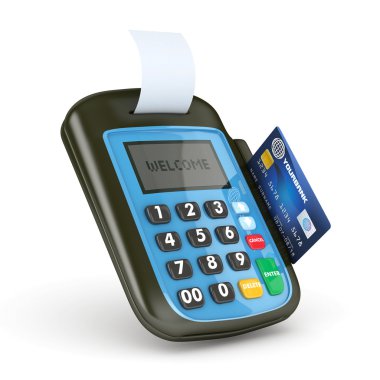 3D POS-terminal with Credit Card - isolated