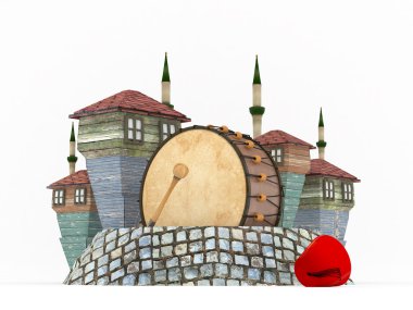 Müslüman mahalle izole içinde 3D Ramazan davul