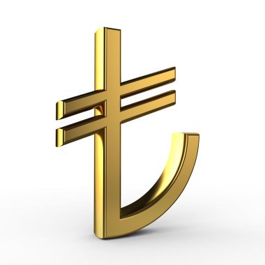 3D altın Tl izole sembolü (Türk Lirası)