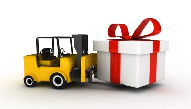 3D forklift ile izole hediye kutusu