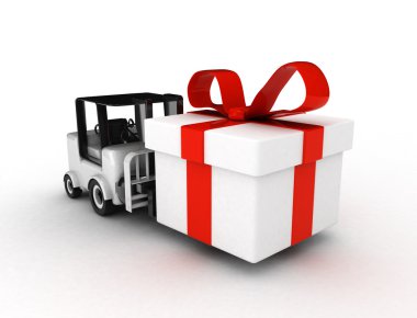 3D forklift ile izole hediye kutusu