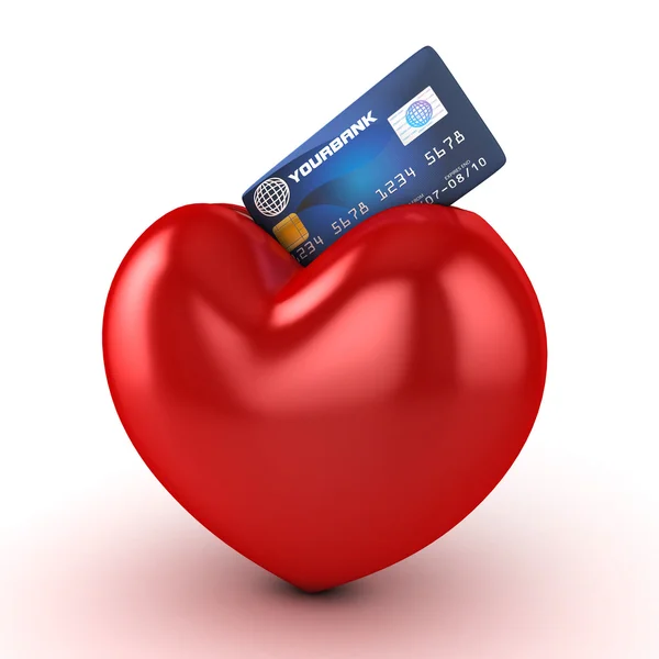 3d heart and credit card isolated — Stock Photo, Image