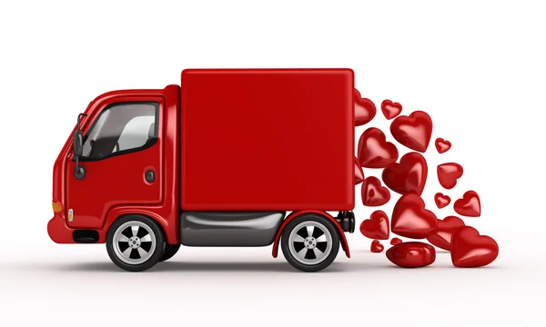 Valentine 3D furgoneta roja con corazones — Foto de Stock
