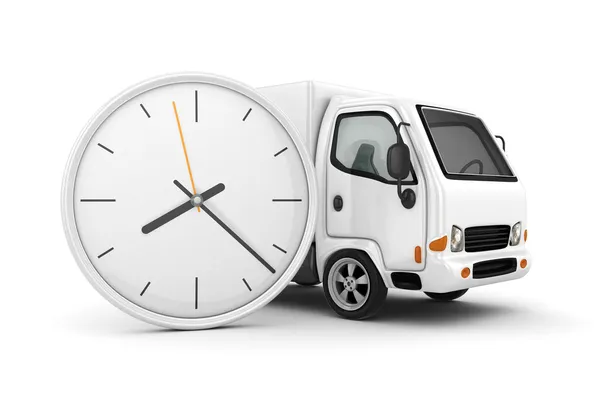 3D hodiny a bílý náklaďák rychlé dodací Royalty Free Stock Obrázky
