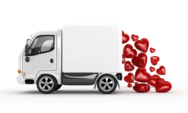 3D λευκό van και valentine καρδιές Royalty Free Φωτογραφίες Αρχείου