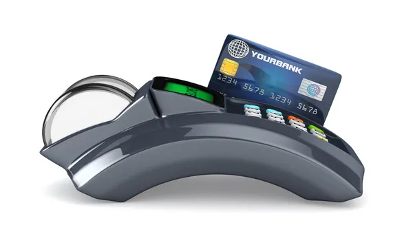 Kredi kartı - izole 3D pos terminali Stok Resim