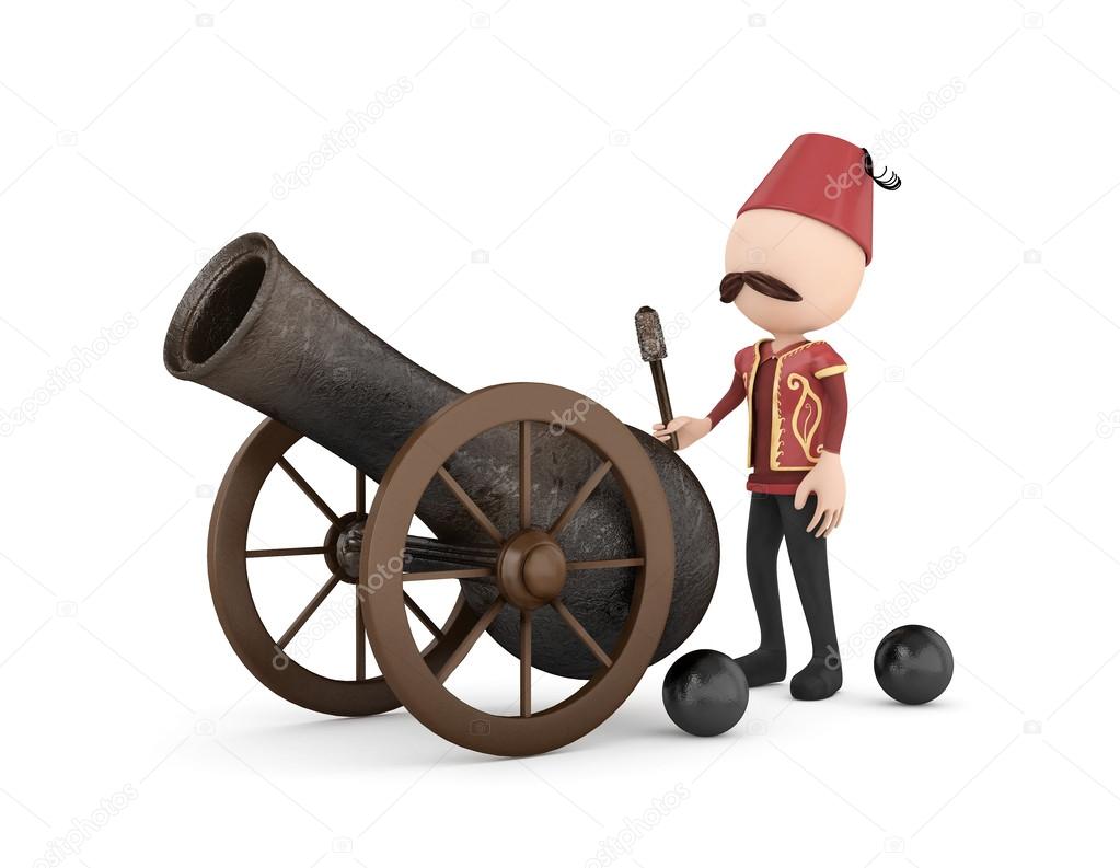3d human with ramadan cannon -isolated
