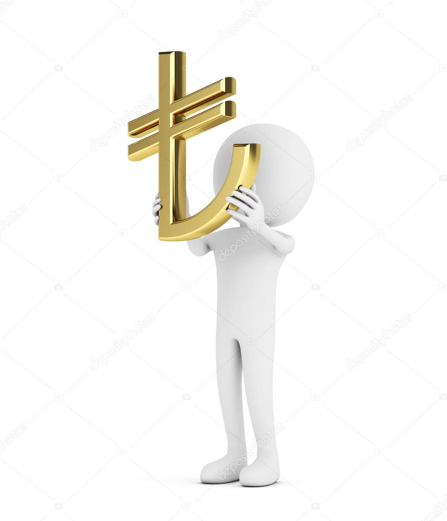 3D White Human with Gold TL Symbol (Turkish Liras) isolated