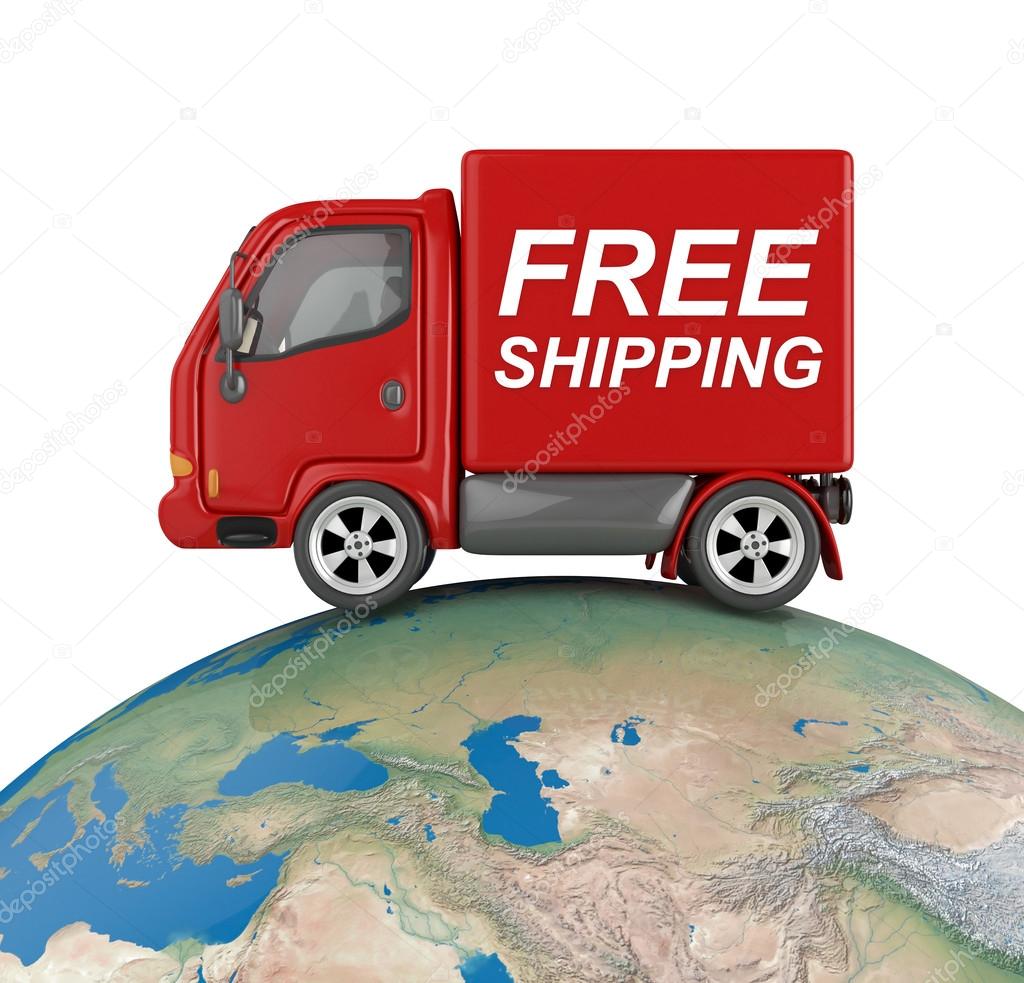 Free shipping delivery van on earth -isolated