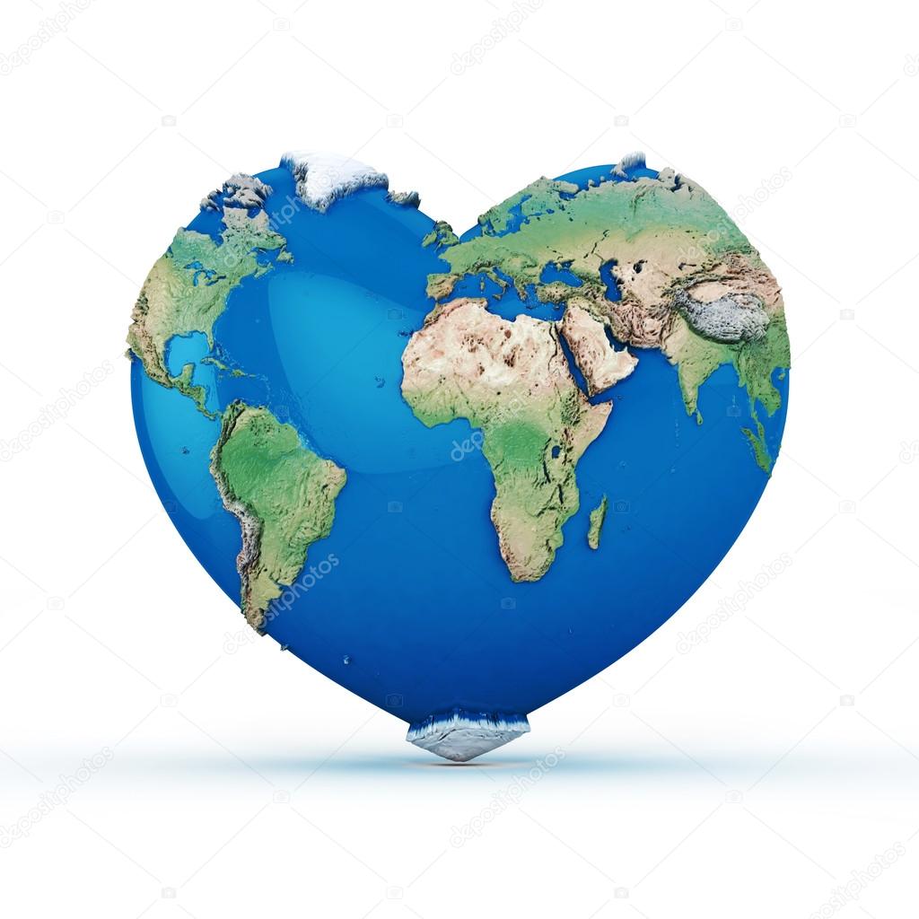 Heart-shaped world 3D Rendered isolated