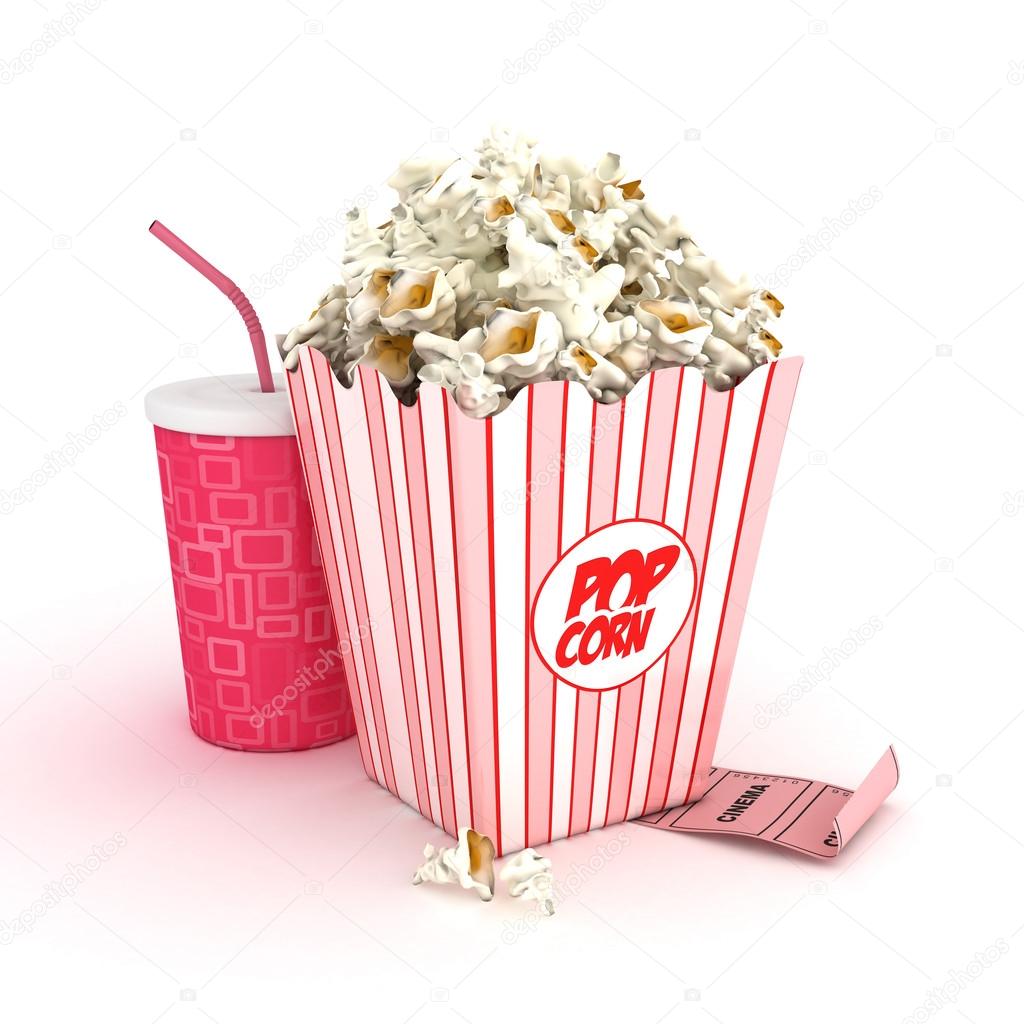 3D drink and popcorn -isolated