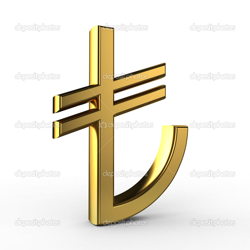 3D Gold TL Symbol (Turkish Liras) isolated
