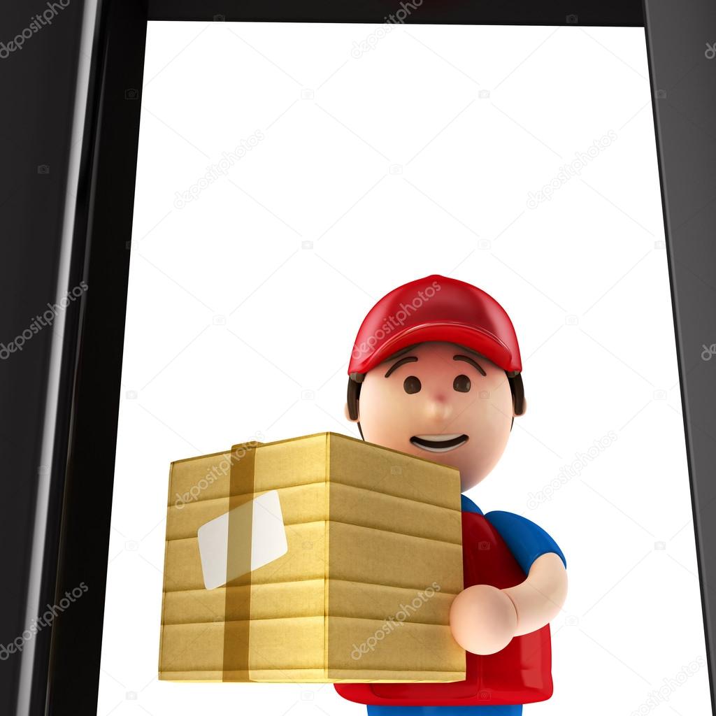 3D courier at the door with package-isolated