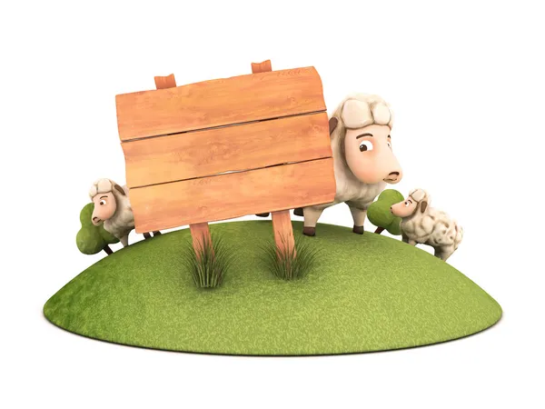 3d sheep with wooden frame — Stock Photo, Image