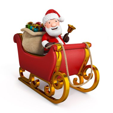Artoon santa claus in sleigh with sack clipart