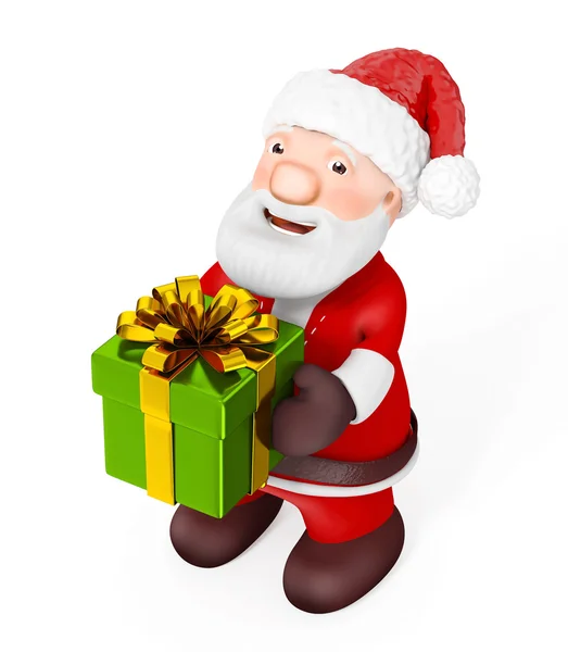 3d 圣诞老人用白色背景上的礼物 — 图库照片