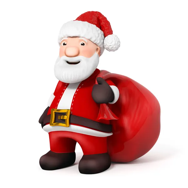 3D Cartoon Santa Claus with sack on white background — Stock Photo, Image