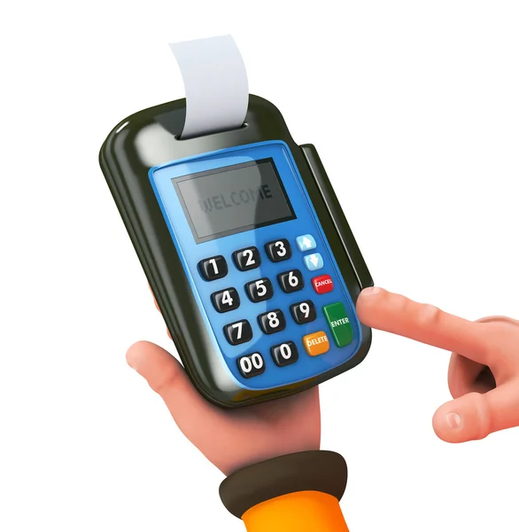 3d hand swiping generische Kreditkarte auf einem OTC pos — Stockfoto