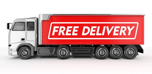 3D червоний вантажівка з безкоштовною доставкою текст - ізольовані — 스톡 사진