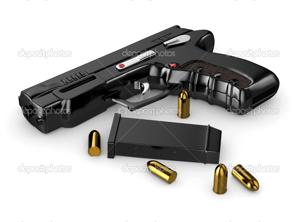 3d realistic handgun -white isolated