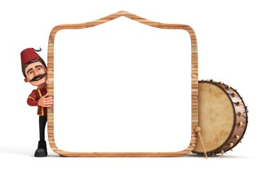 3d ramadan drummer with wooden frame and drum clipart