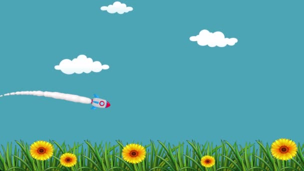 Raket Flyger Himlen Animation Video — Stockvideo