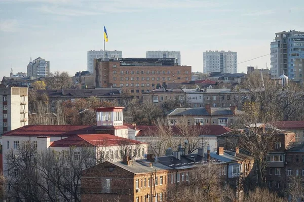 Vista Dall Alto Delle Strade Della Città Dnipro Dal Tetto — Foto Stock