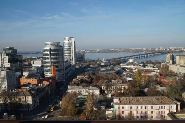 Blick Auf Die Straßen Der Stadt Dnipro Vom Dach Der — Stockfoto