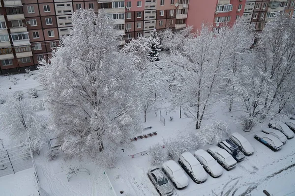 Courtyard Multi Storey Buildings Europe Covered Freshly Fallen Snow — Stock Photo, Image