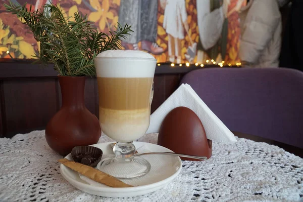 Une Tasse Café Latte Sur Une Table Dans Café — Photo