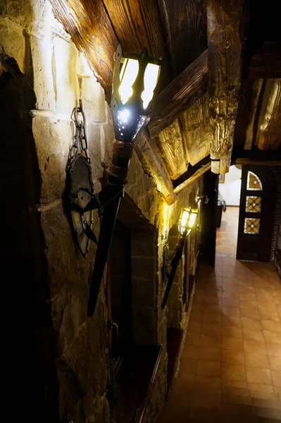  The interior of one of the hotels in the Carpathians stylized as an ancient castle