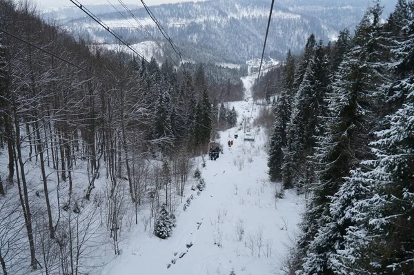 Téléski Dans Les Montagnes Des Carpates Hiver — Photo