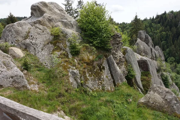 Soft and high limestone rocks in the Carpathian mountains.