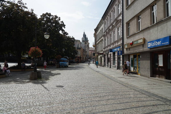 Summer streets of Przemysl city in Poland.