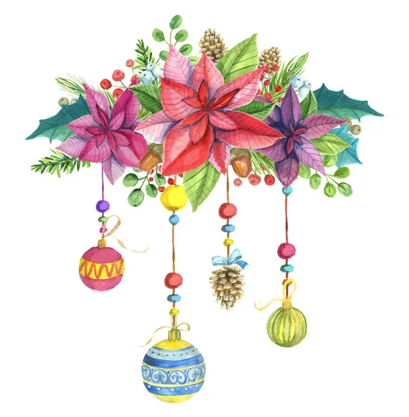 Noel çelengi. Suluboya elle çizilmiş illüstrasyon. Kış tatili.